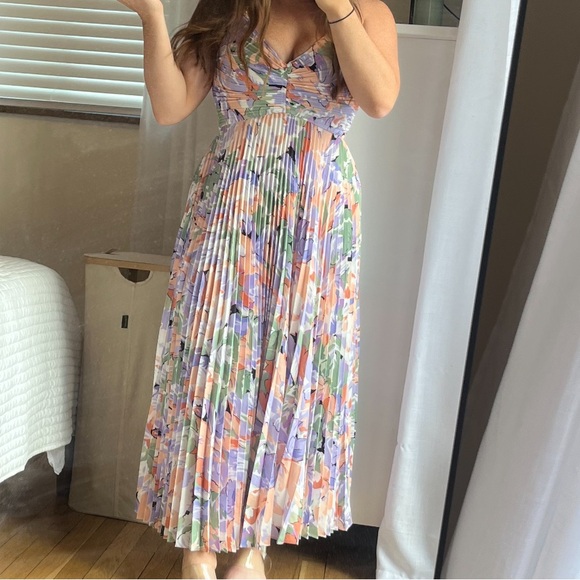 Astr Pink and Blue Smocked Tiered Midi Sundress - Picture 4 of 5